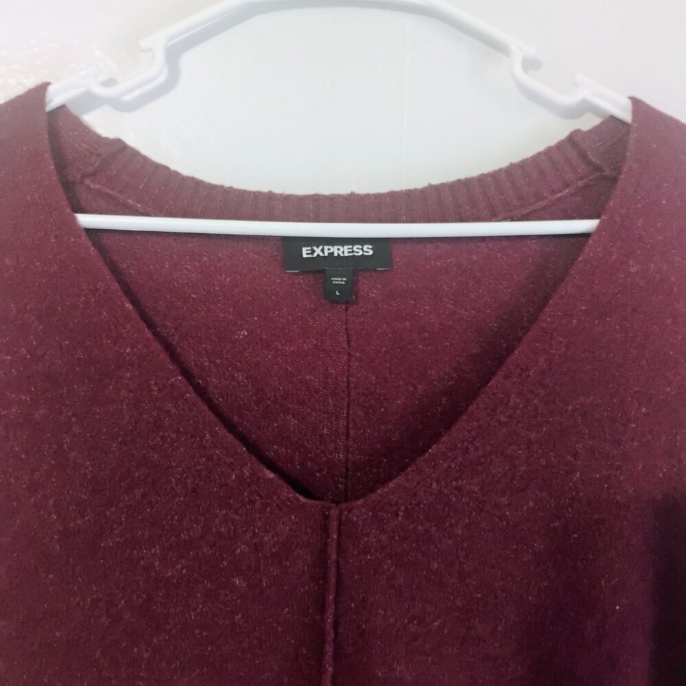 Express Burgundy V-Neck Sweater Size L Soft Knit - Picture 2 of 5